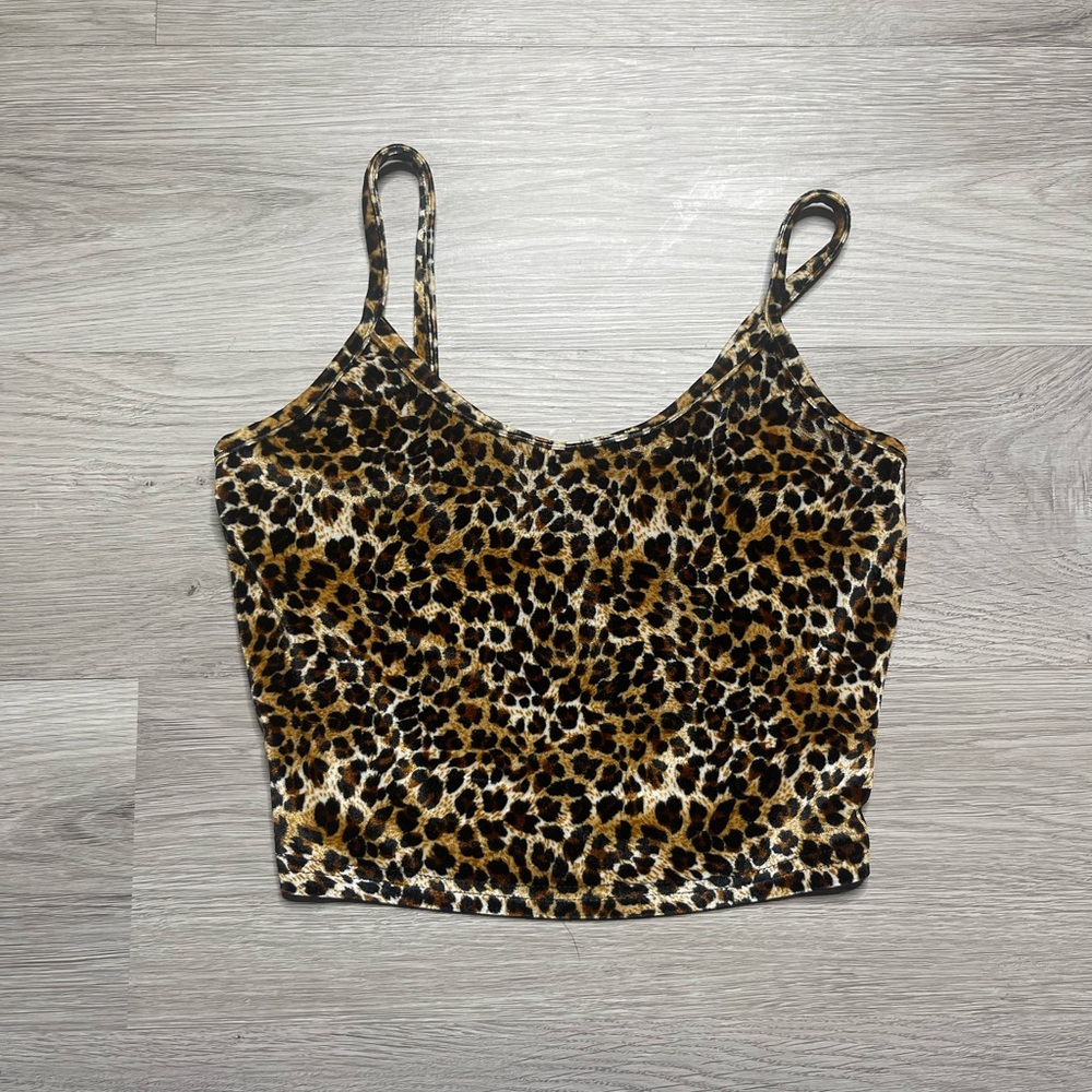 SHEIN Black and Brown Leopard Print Sleeveless Crop Camisole